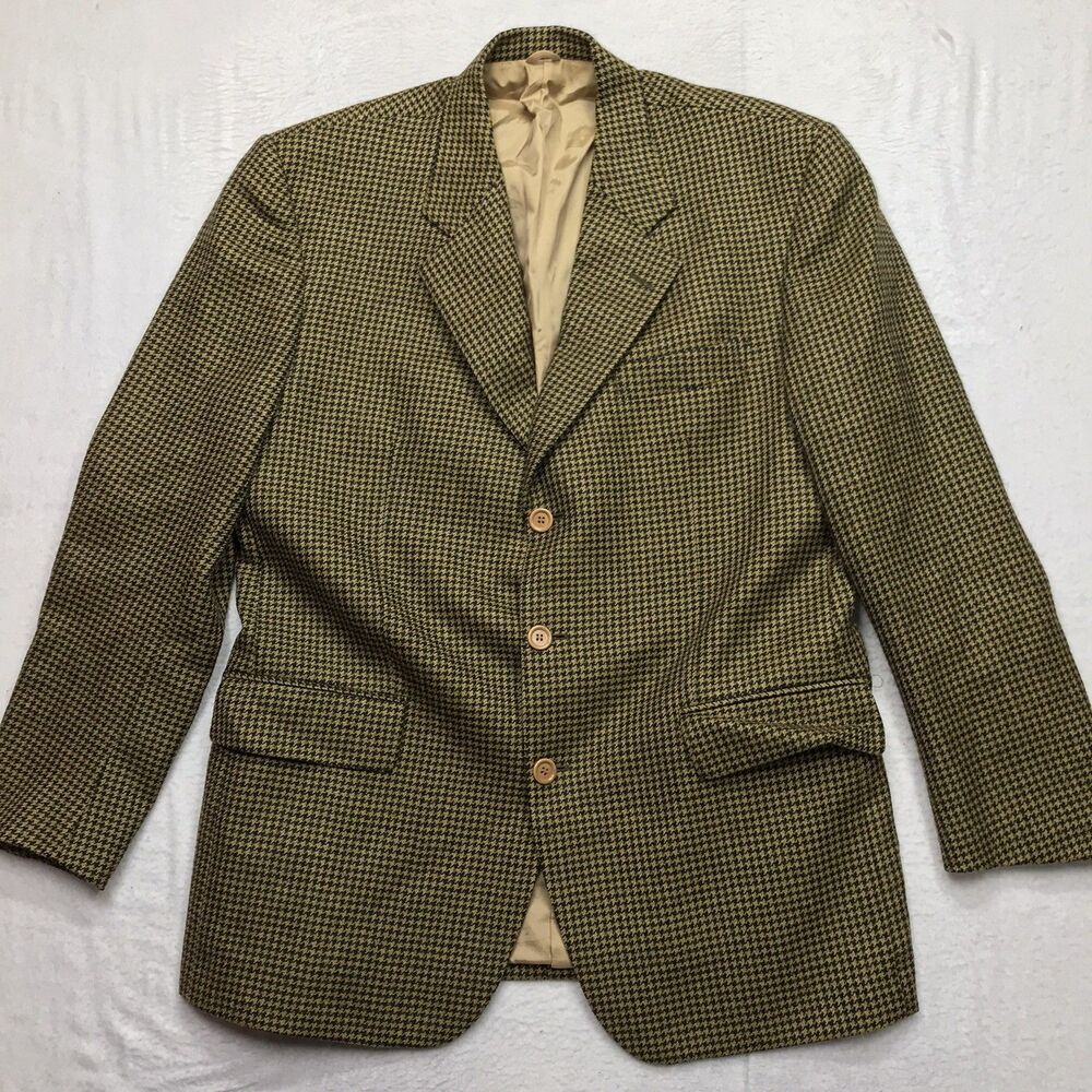BIELLA COLLEZIONI by G Vasta Wool Blazer Men 42R Gold Houndstooth Made in Italy